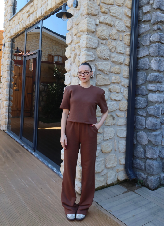 KAHVE VATKALI ÜST ALT EŞOFMAN TAKIMI