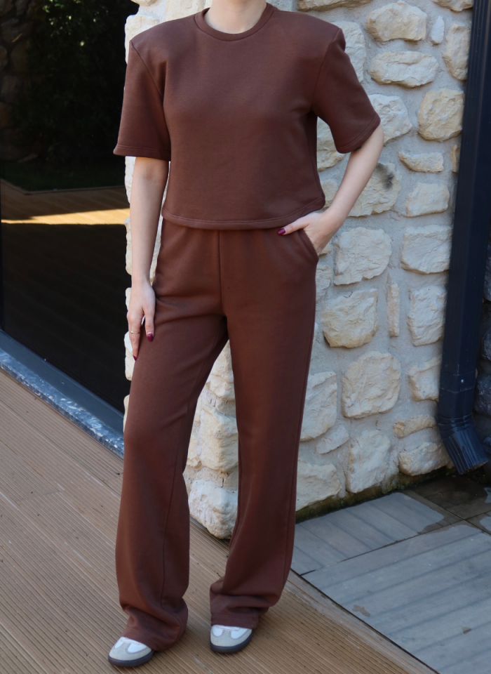 KAHVE VATKALI ÜST ALT EŞOFMAN TAKIMI