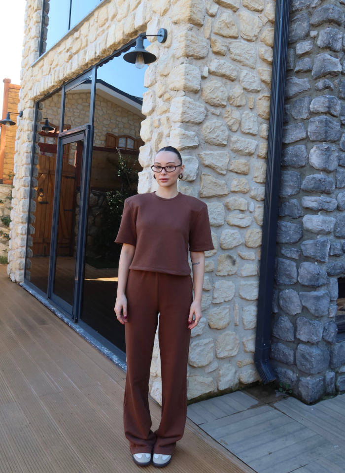 KAHVE VATKALI ÜST ALT EŞOFMAN TAKIMI