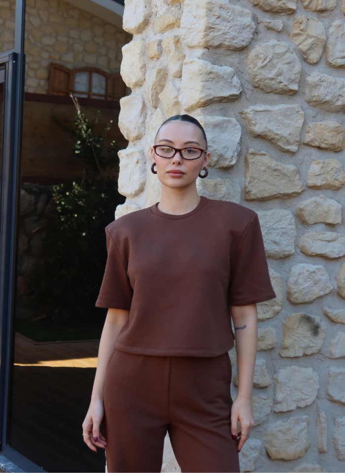 KAHVE VATKALI ÜST ALT EŞOFMAN TAKIMI