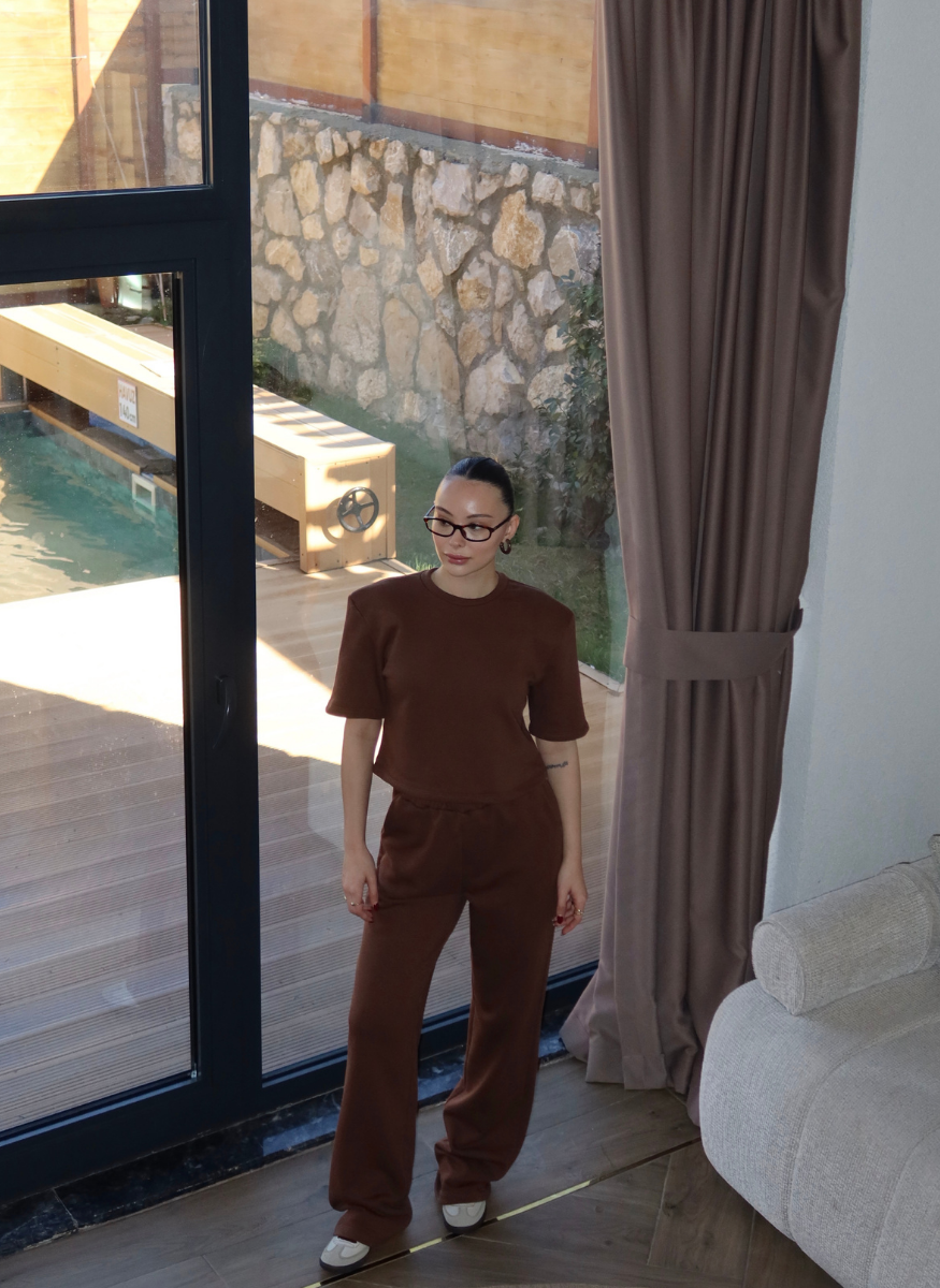 KAHVE VATKALI ÜST ALT EŞOFMAN TAKIMI