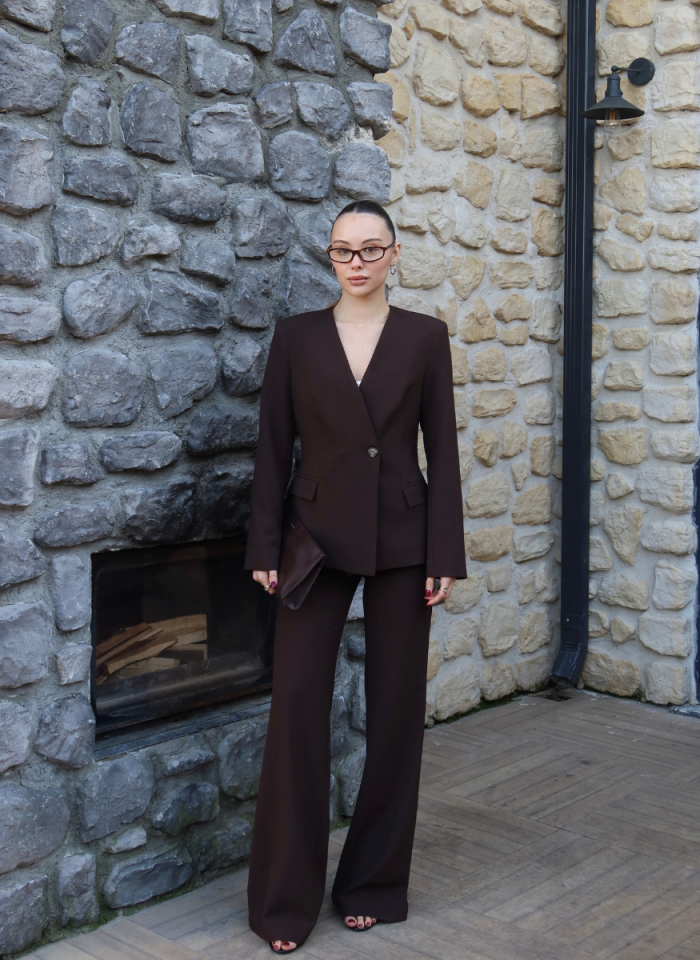 KAHVE V YAKA CEKET PANTOLON TAKIM