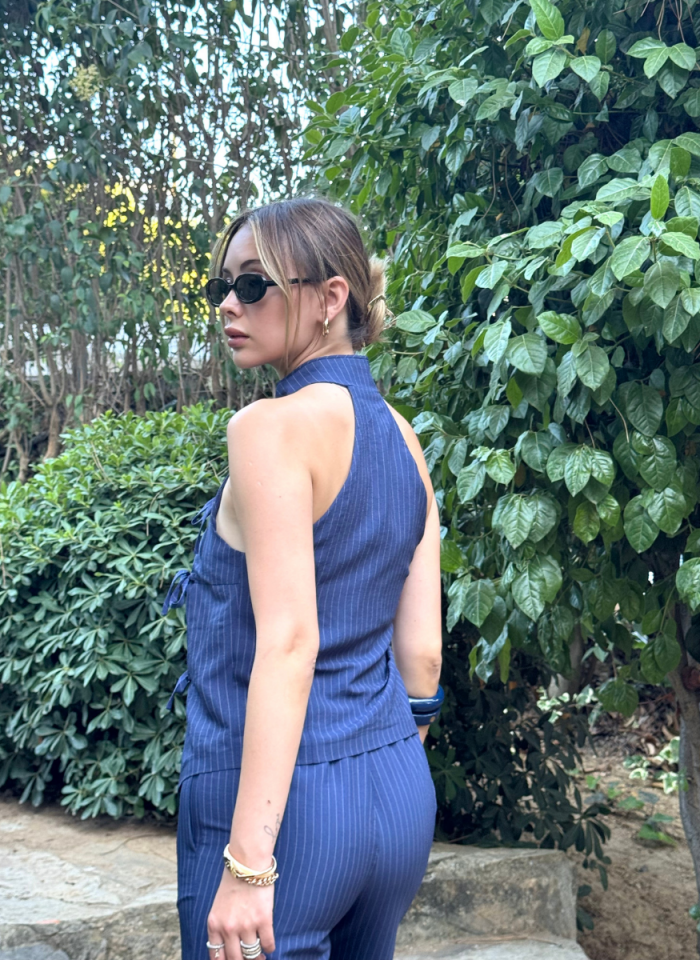 LACİVERT ÇİZGİLİ YELEK