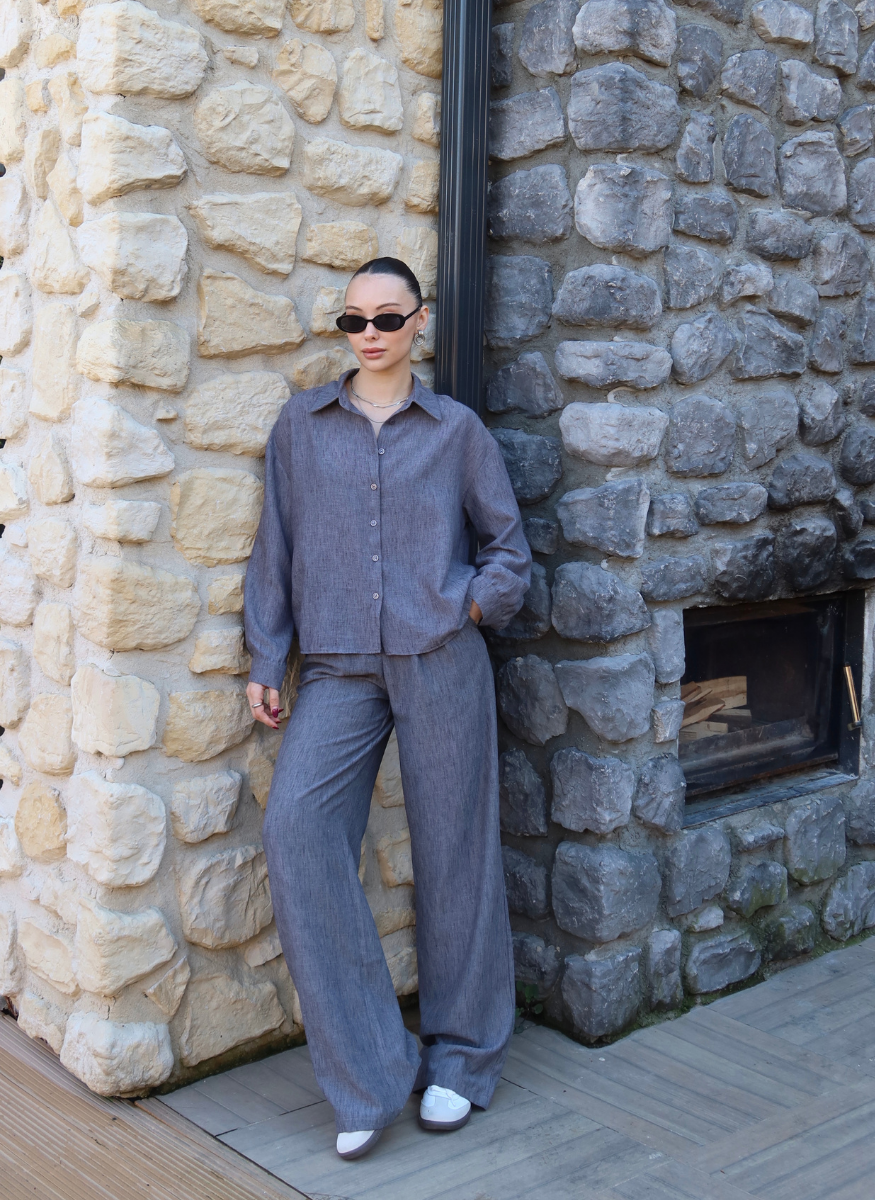 ANTRASİT GÖMLEK PİLELİ PANTOLON TAKIM