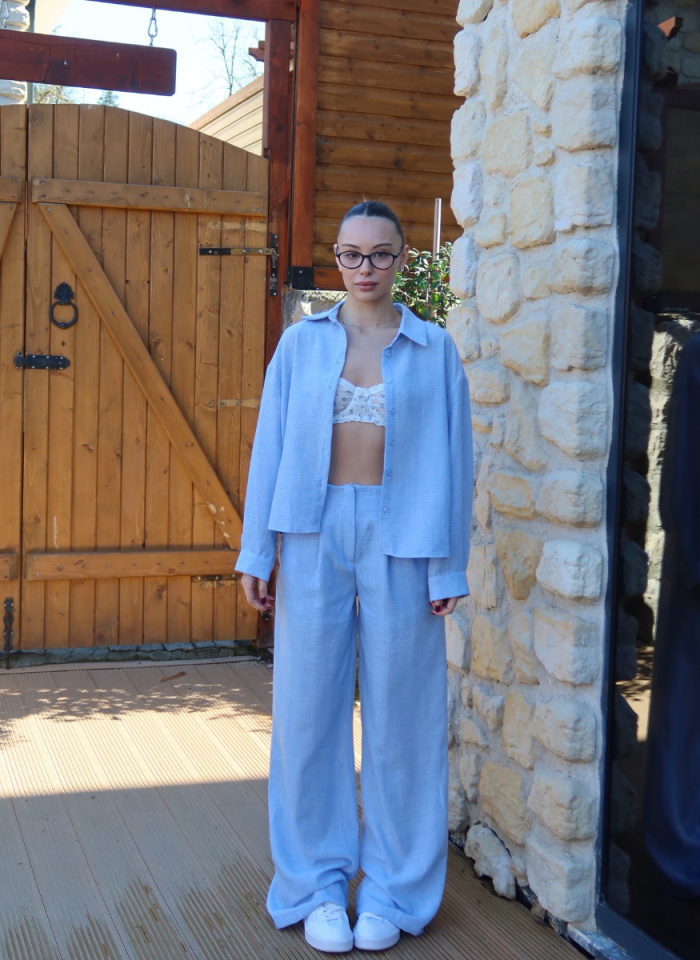 MAVİ GÖMLEK PİLELİ PANTOLON TAKIM