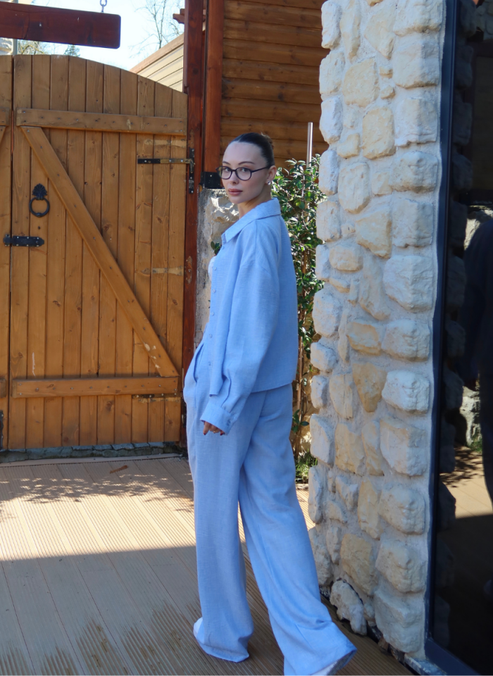 MAVİ GÖMLEK PİLELİ PANTOLON TAKIM