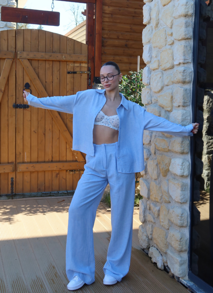 MAVİ GÖMLEK PİLELİ PANTOLON TAKIM