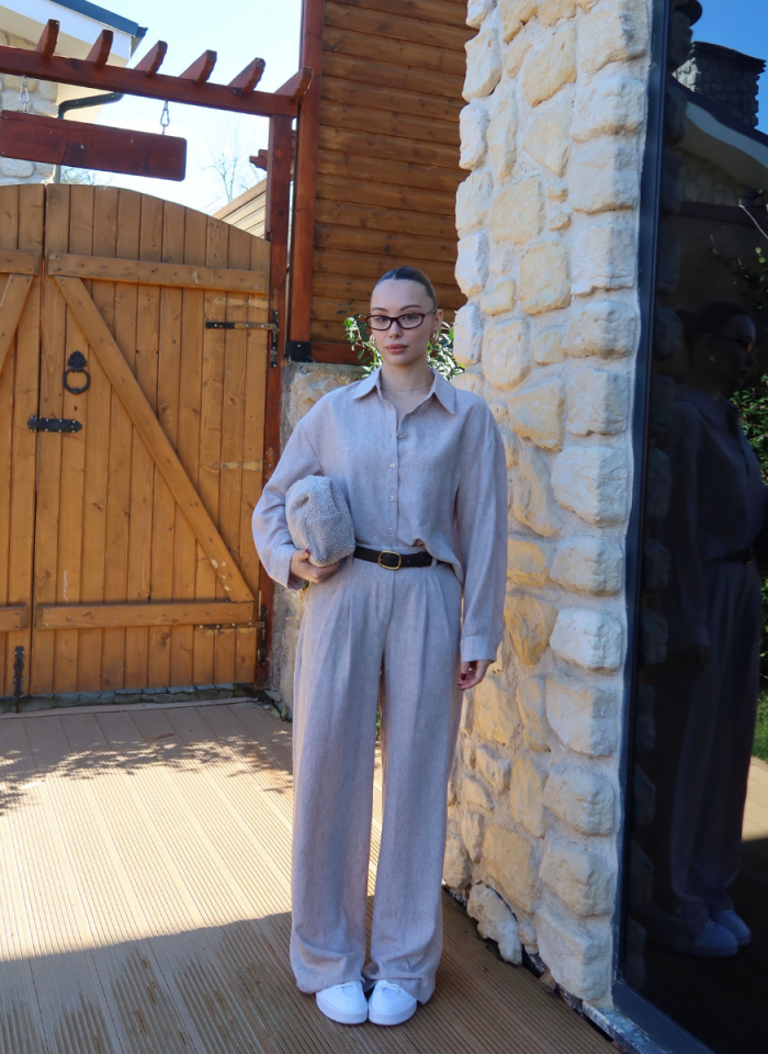 BEJ GÖMLEK PİLELİ PANTOLON TAKIM