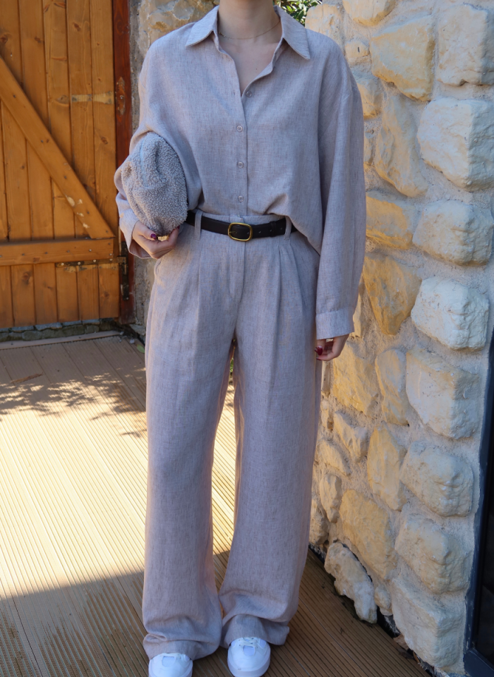 BEJ GÖMLEK PİLELİ PANTOLON TAKIM