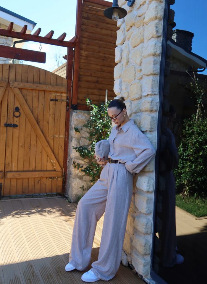 BEJ GÖMLEK PİLELİ PANTOLON TAKIM