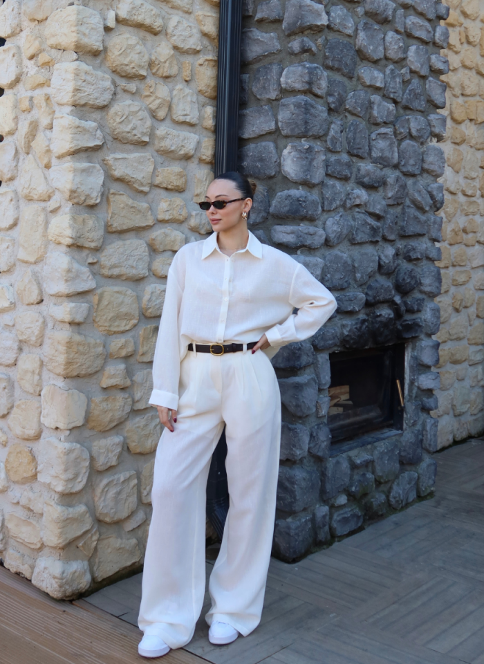 EKRU GÖMLEK PİLELİ PANTOLON TAKIM