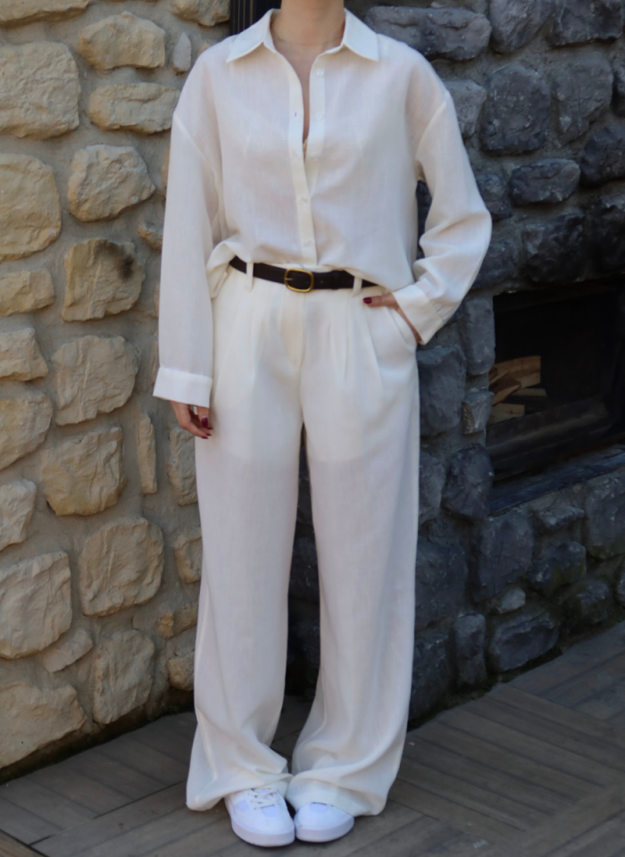 EKRU GÖMLEK PİLELİ PANTOLON TAKIM