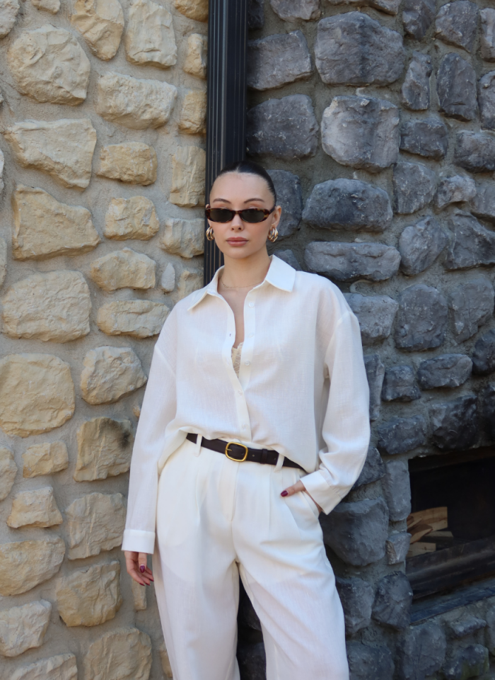 EKRU GÖMLEK PİLELİ PANTOLON TAKIM