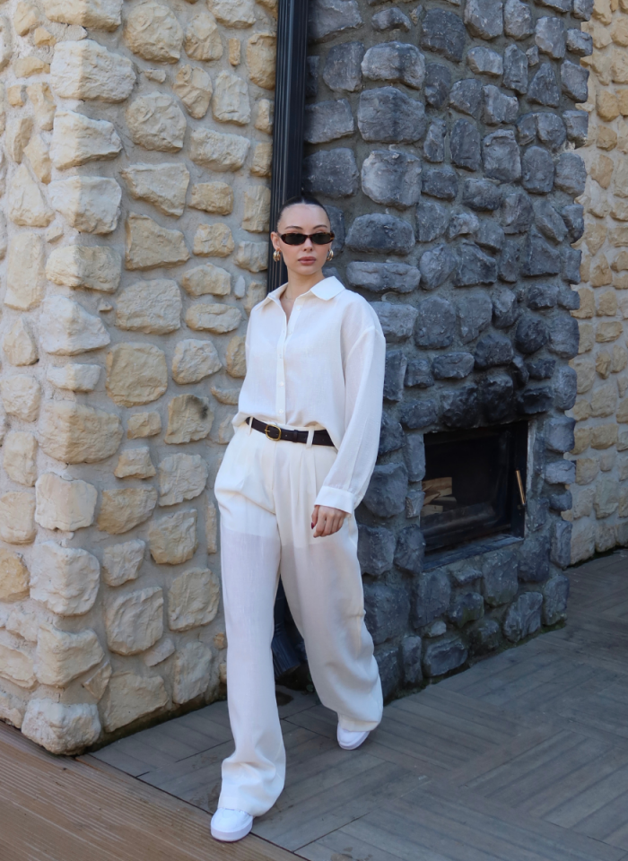 EKRU GÖMLEK PİLELİ PANTOLON TAKIM