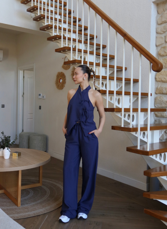 LACİVERT ÇİZGİLİ PANTOLON