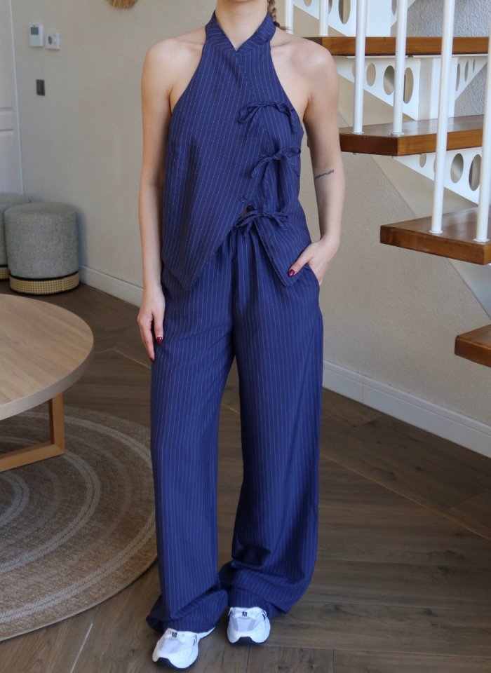 LACİVERT ÇİZGİLİ PANTOLON