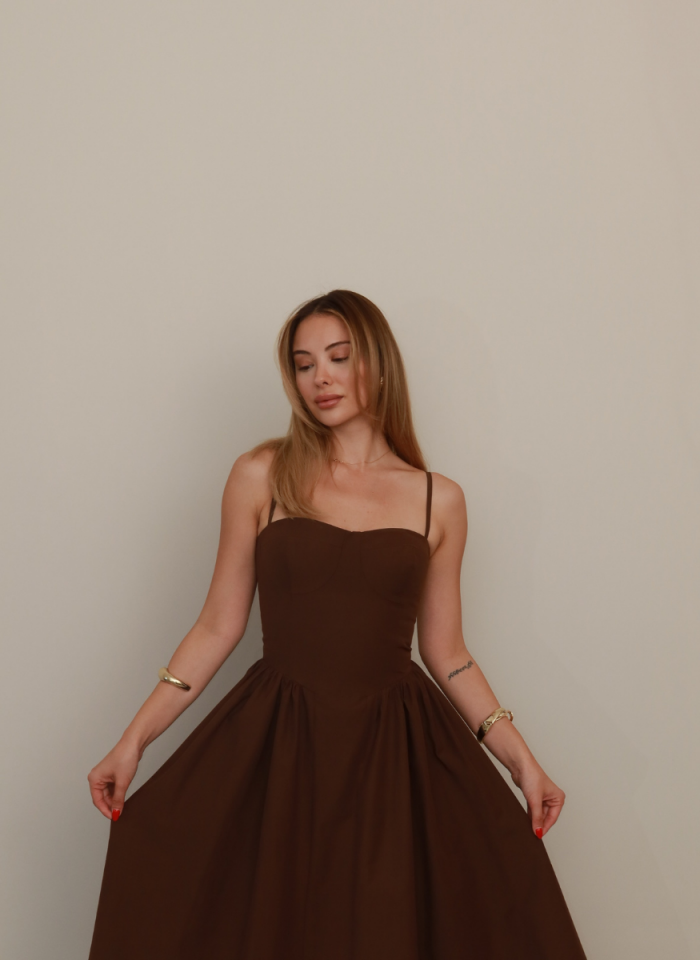 KAHVE POPLİN ELBİSE