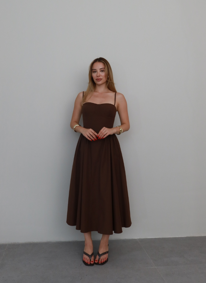 KAHVE POPLİN ELBİSE