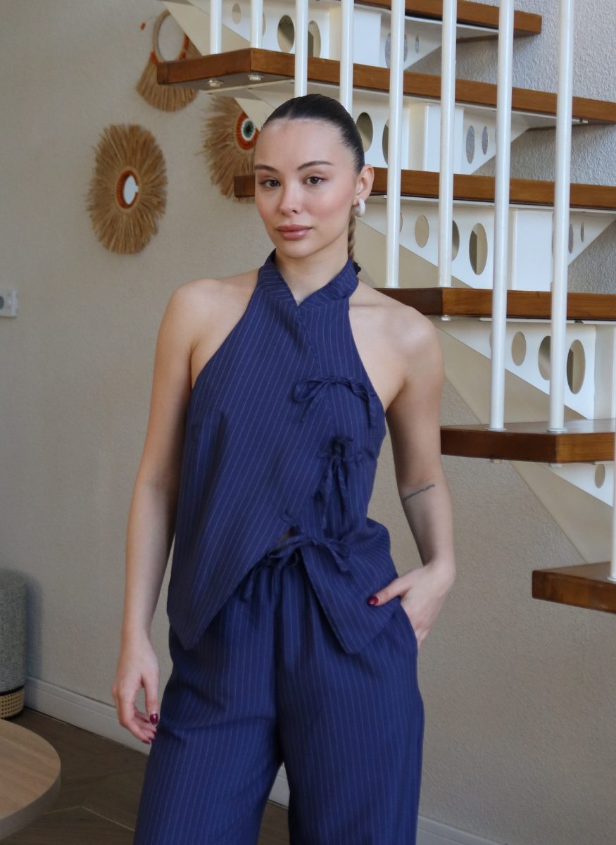 LACİVERT  ÇİZGİLİ YELEK