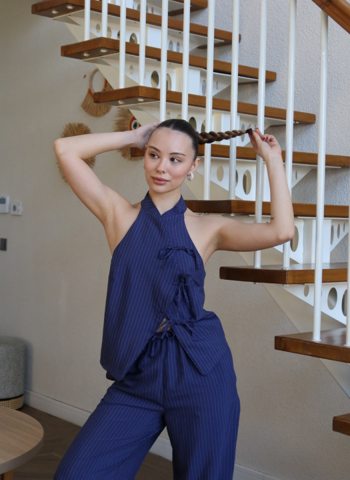 LACİVERT  ÇİZGİLİ YELEK