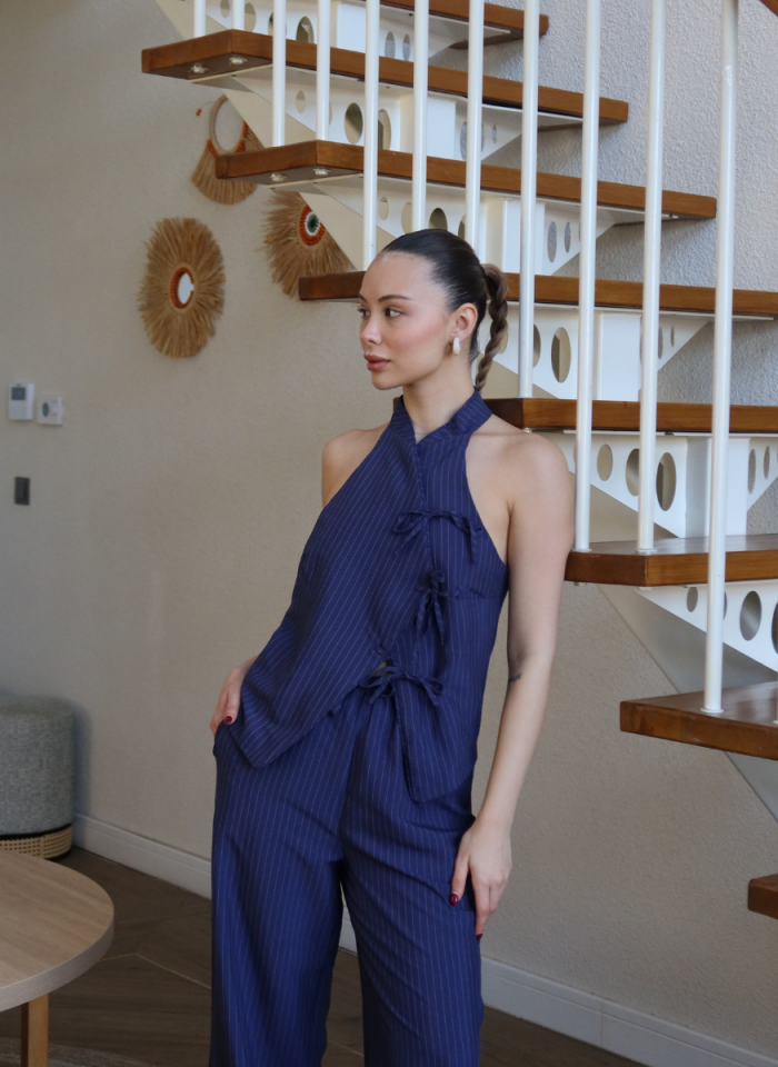 LACİVERT  ÇİZGİLİ YELEK