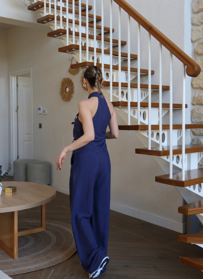 LACİVERT  ÇİZGİLİ YELEK