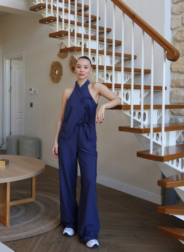 LACİVERT  ÇİZGİLİ YELEK