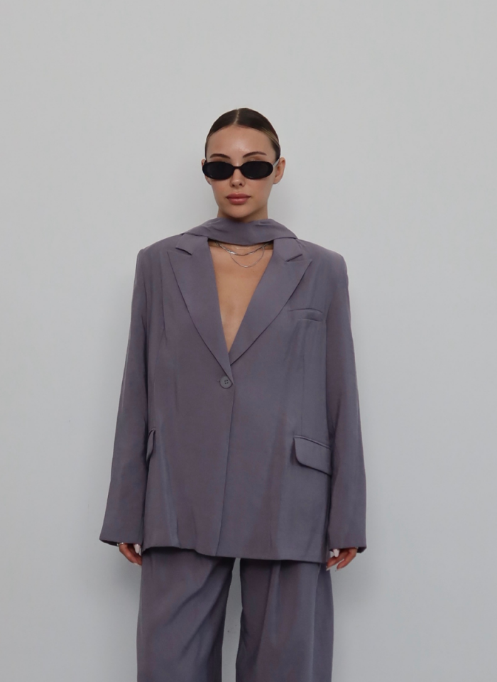 METALİK GRİ TENSEL CEKET