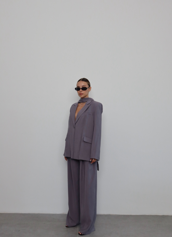 METALİK GRİ TENSEL CEKET