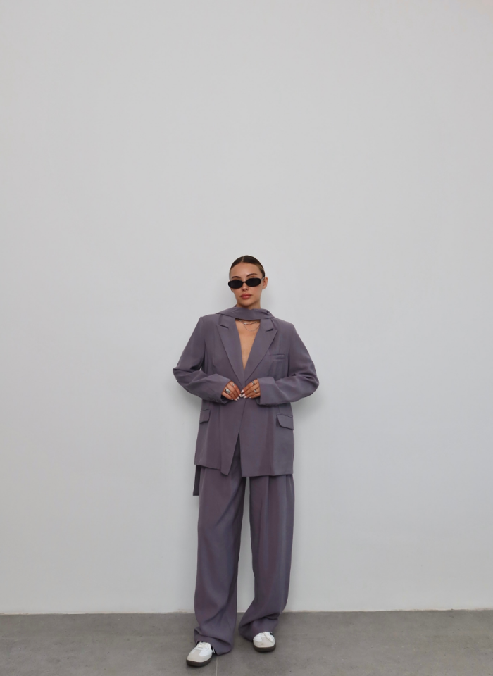 METALİK GRİ TENSEL CEKET