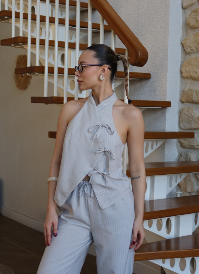 GRİ ÇİZGİLİ YELEK