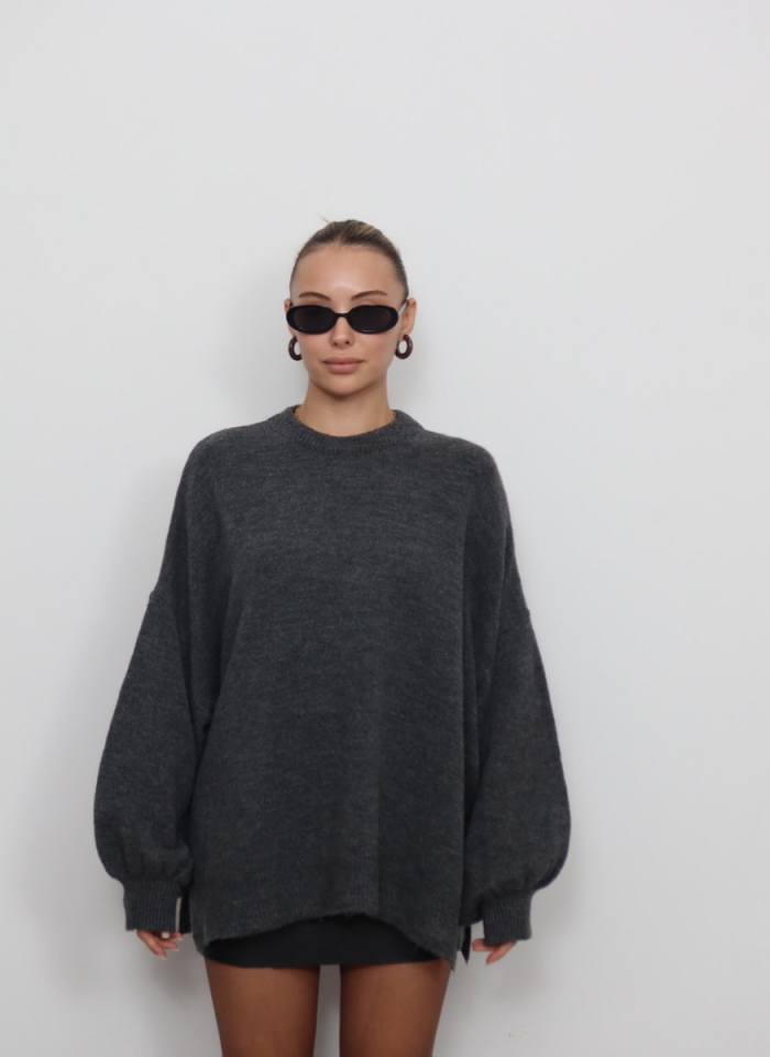 ANTRASİT YANLARI YIRTMAÇLI TRİKO KAZAK