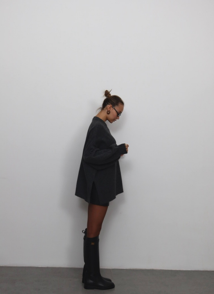 ANTRASİT YANLARI YIRTMAÇLI TRİKO KAZAK