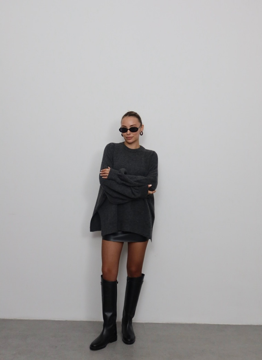 ANTRASİT YANLARI YIRTMAÇLI TRİKO KAZAK