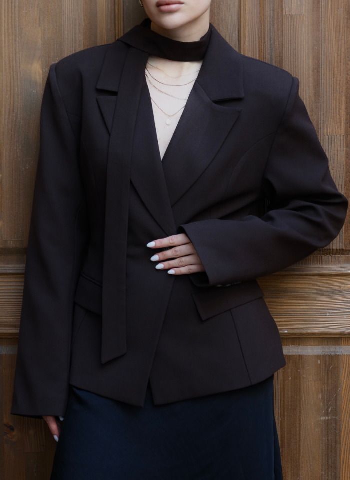 ACI KAHVE FULARLI CEKET