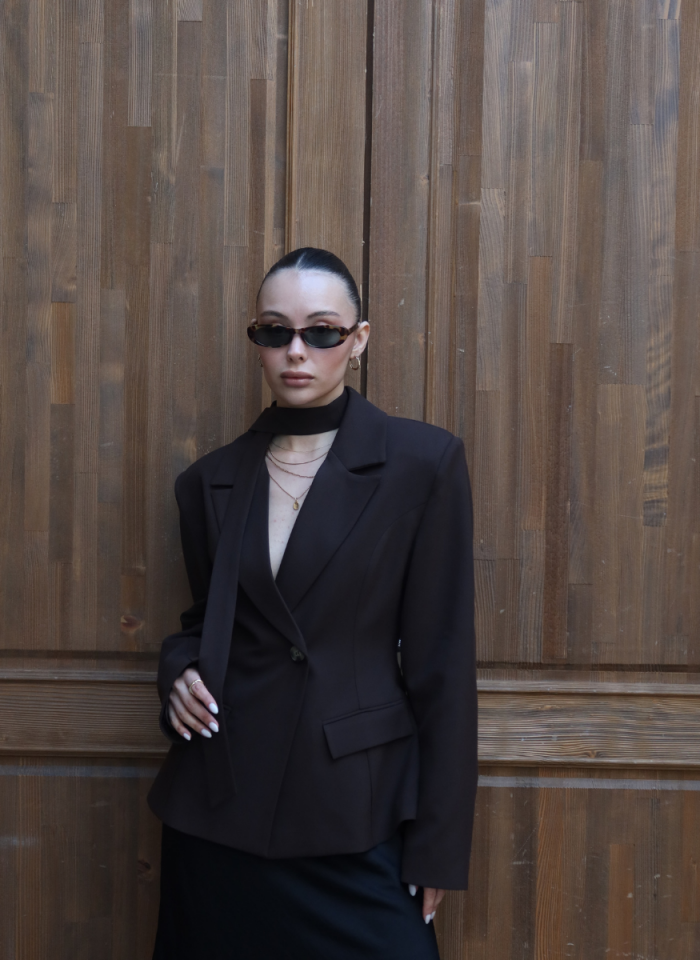 ACI KAHVE FULARLI CEKET