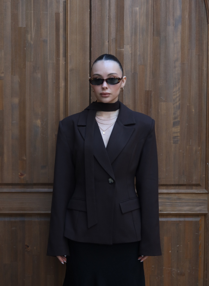 ACI KAHVE FULARLI CEKET