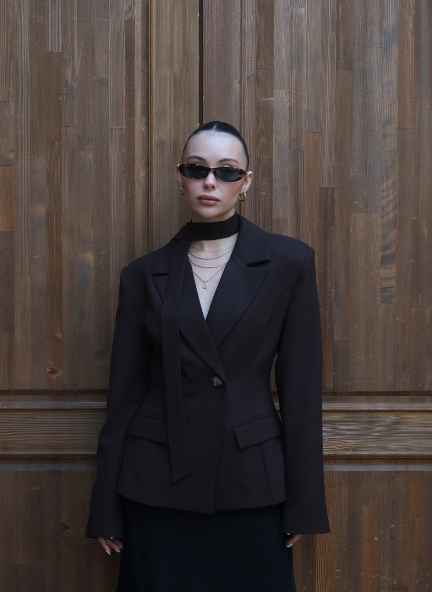 ACI KAHVE FULARLI CEKET