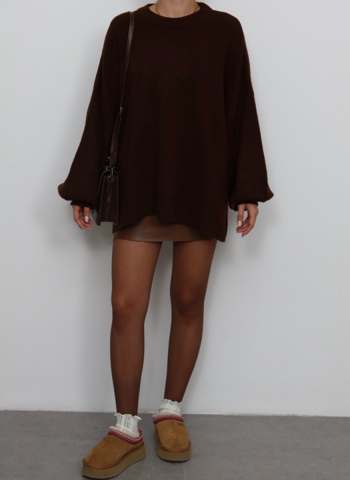 KAHVE YANLARI YIRTMAÇLI TRİKO KAZAK