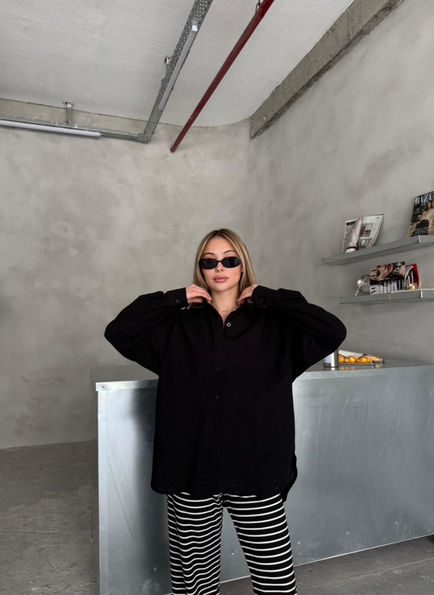 SİYAH OVERSİZE GÖMLEK