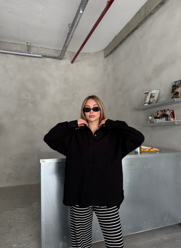 SİYAH OVERSİZE GÖMLEK