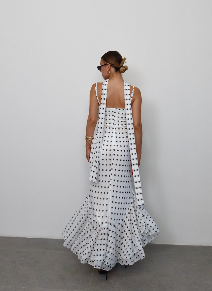 BEYAZ ŞALLI PUANTİYE ELBİSE