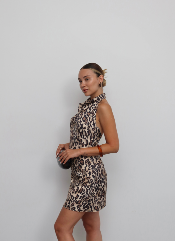 LEOPAR DEGAJE YAKA ELBİSE
