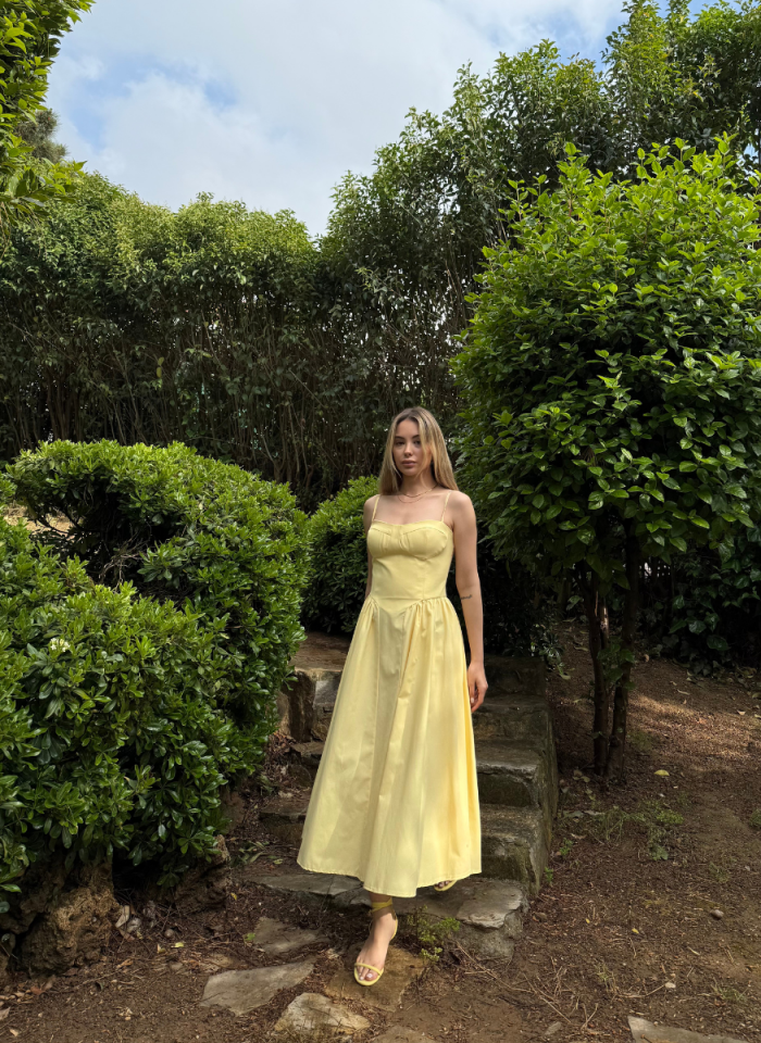 SARI POPLİN ELBİSE