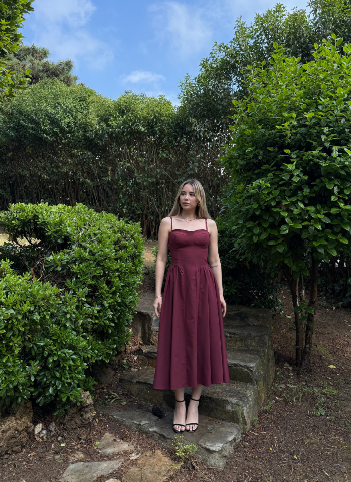 BORDO POPLİN ELBİSE