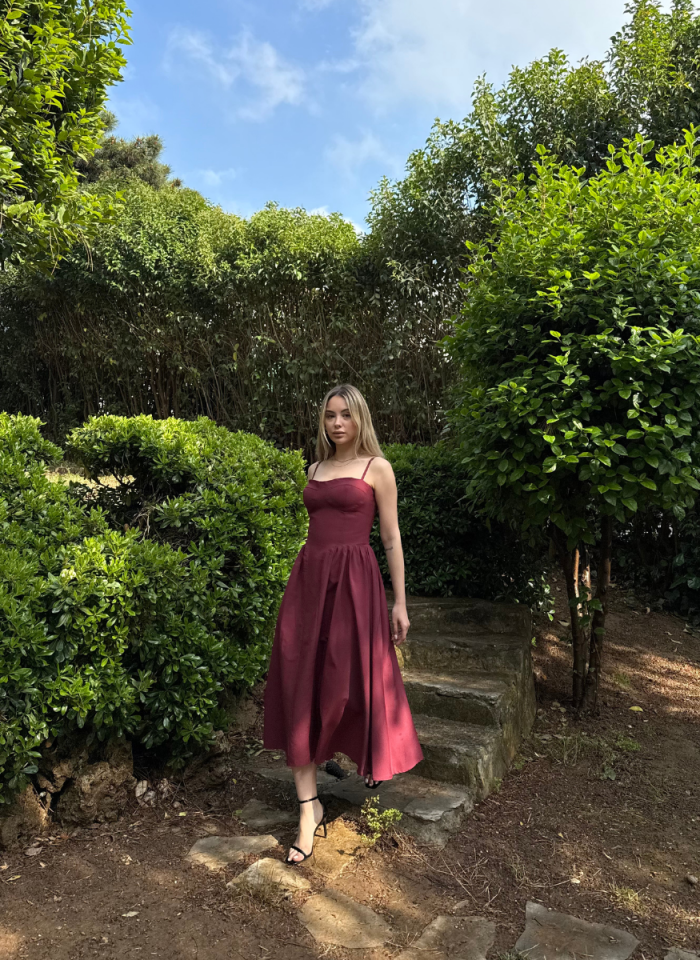 BORDO POPLİN ELBİSE