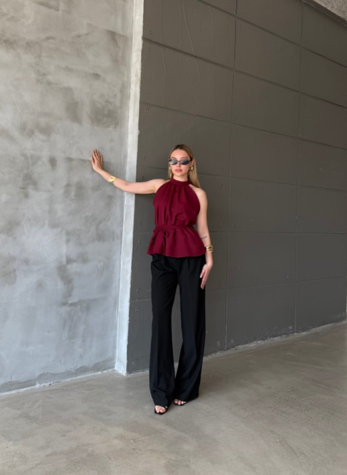 HALTER YAKALI BELİ BAĞLAMALI BLUZ