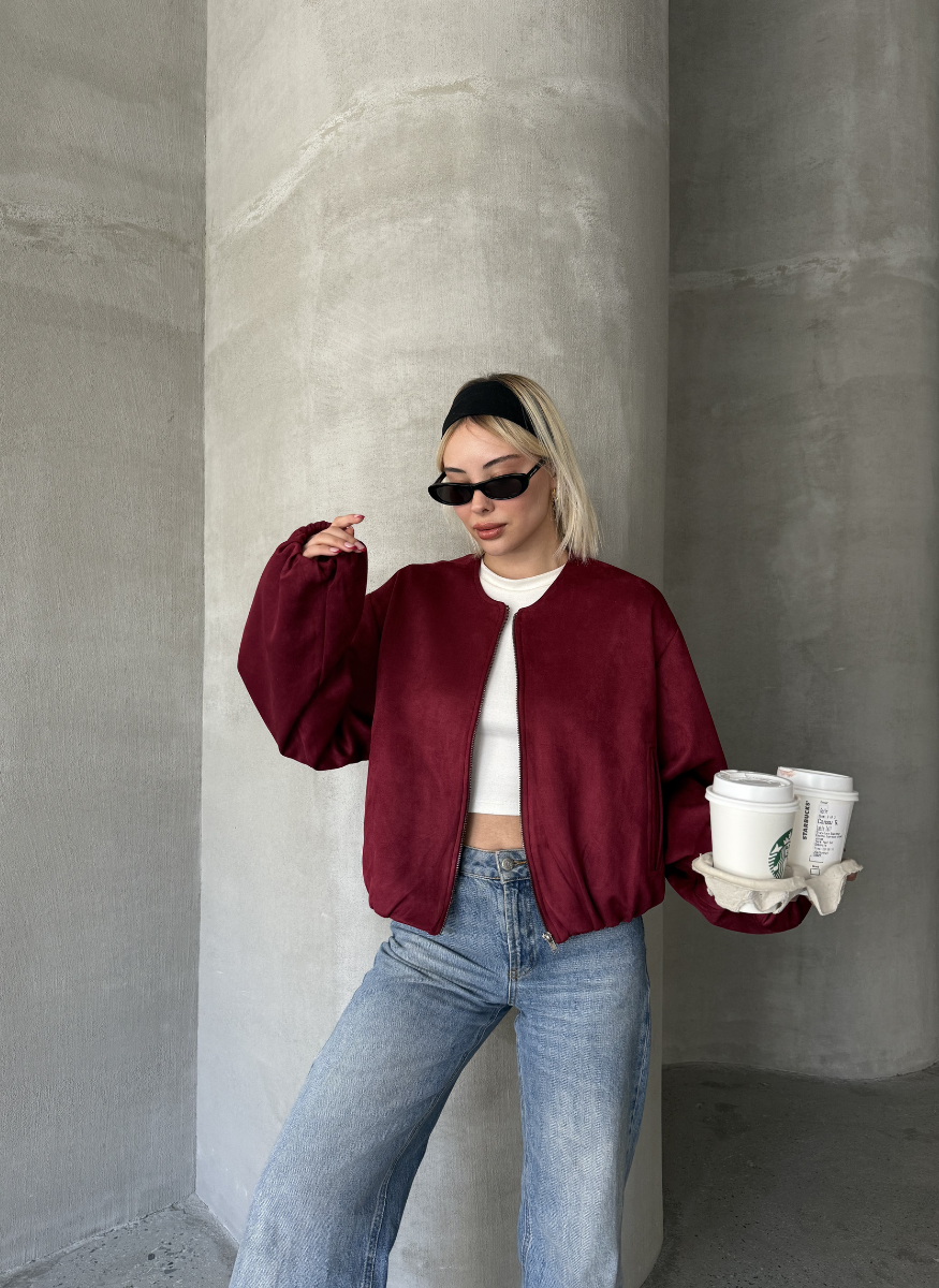 BORDO SÜET BOMBER