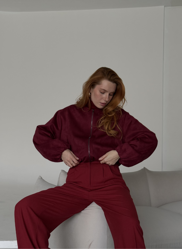 BORDO SÜET BOMBER