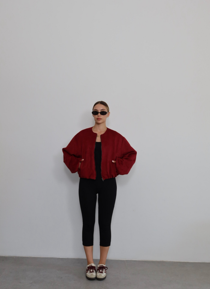 BORDO SÜET BOMBER